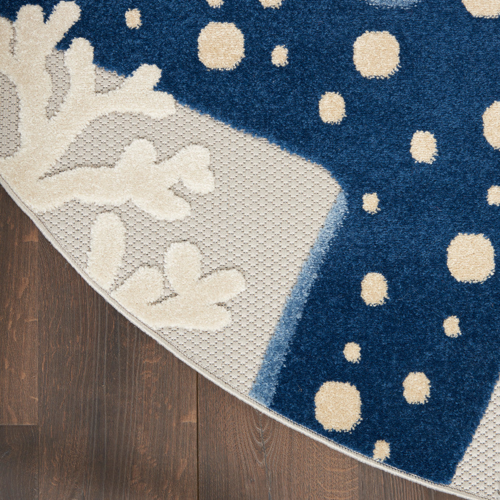 Nourison Aloha 4' x Round Blue/Grey Coastal, Nautical & Beach Area Rug