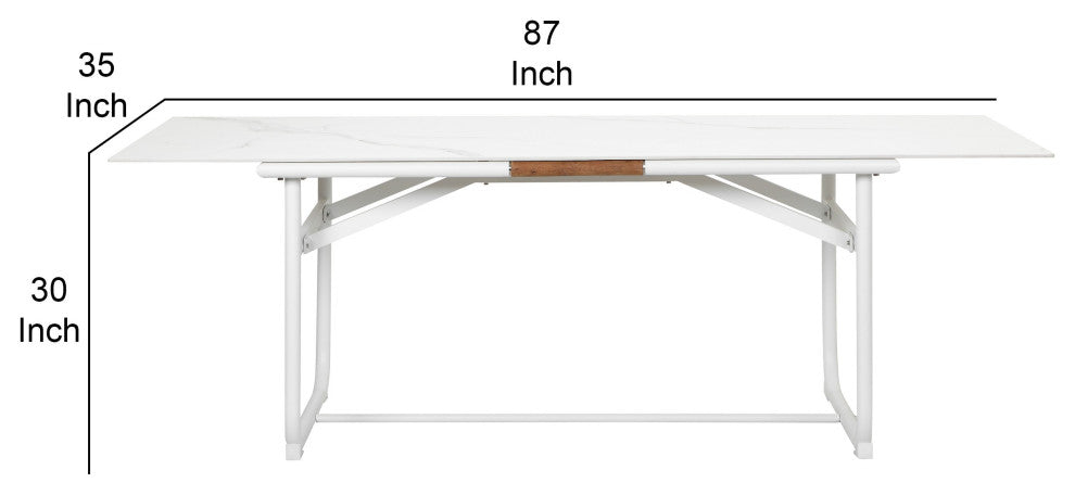Benzara BM287767 Dining Table Ceramic Surface Crisp White Aluminum Frame