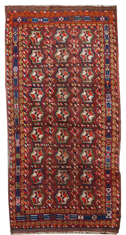 Handmade antique Persian Kurdish rug 3.9' x 7.5' (119cm x 230cm) 1920s