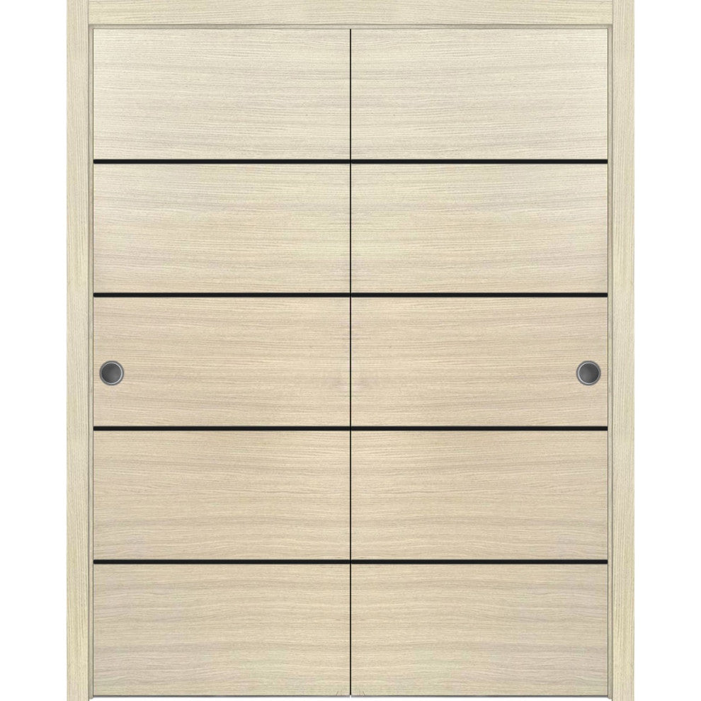 Bypass Doors 84 x 80 | Planum 0015 Natural Veneer with  | Sturdy Rails
