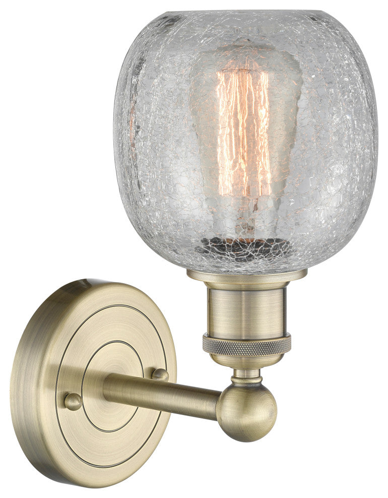 Edison Belfast 1-Light 6" Sconce, Antique Brass, Clear Crackle