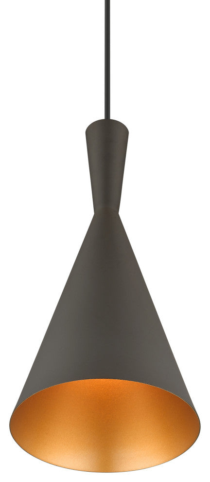 Waldorf 1-Light Bronze Pendant, Antique Brass Accents