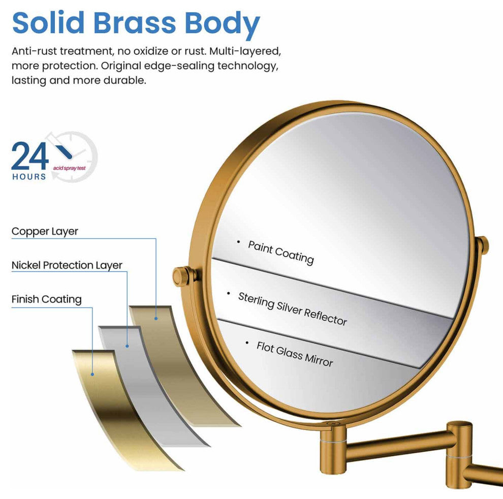 Circular Magnifying Makeup/shaving Mirror, Brushed Gold