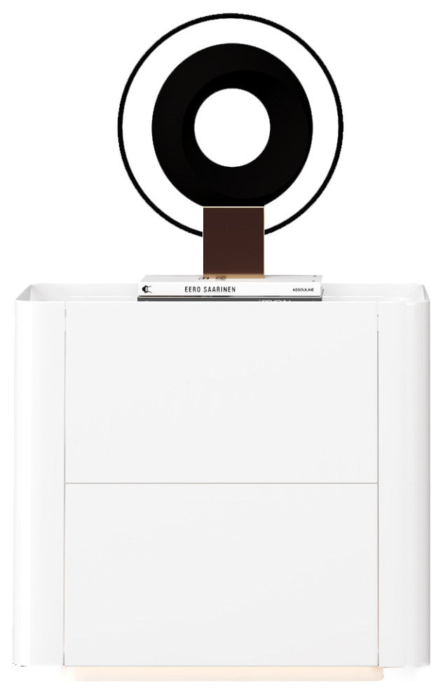 Modern Night Stand with Human Induction Atmosphere Lamp, White, No Wireless Charging
