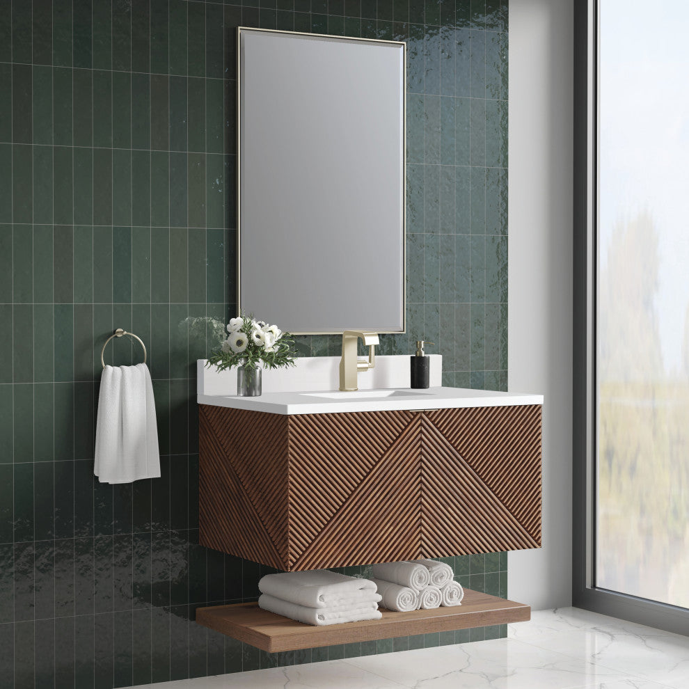 James Martin Marcello Bath Vanity, Chestnut, 36", White Zeus, Single-Hole