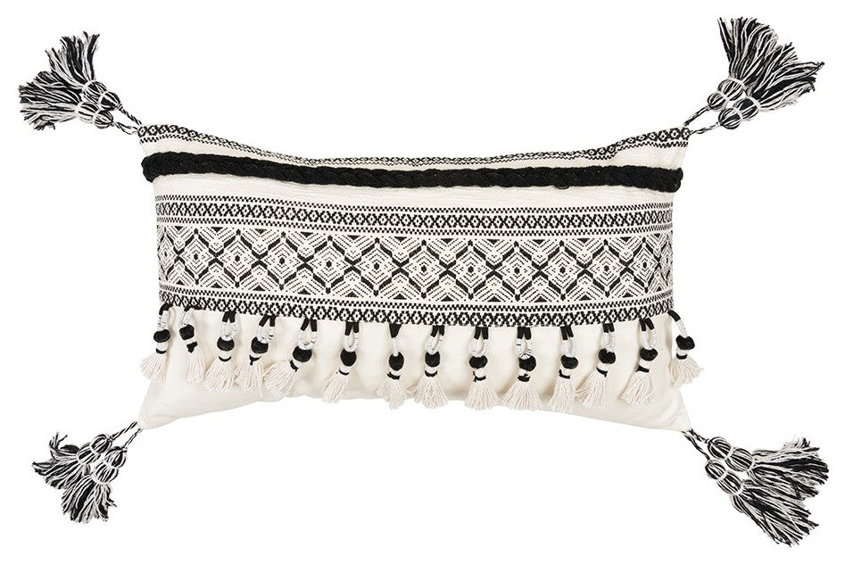 Black Ivory Ornate Panel and Tassel Lumbar Pillow