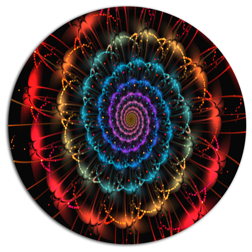 Red Blue Abstract Spiral Flower, Abstract Disc Metal Artwork, 36"