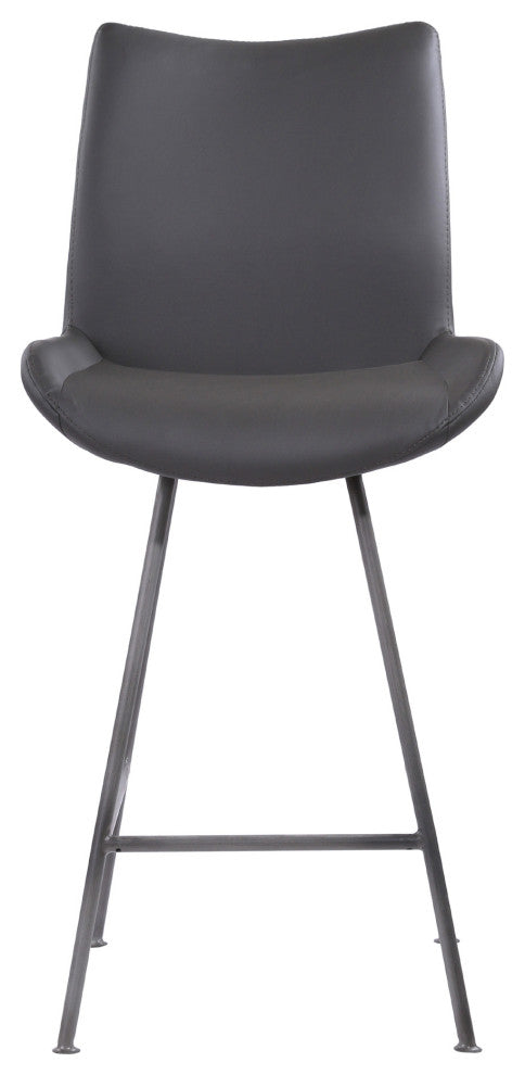 26" Elegant Gray Faux Leather Brushed Gray Metal Finish Armless Bar Stool