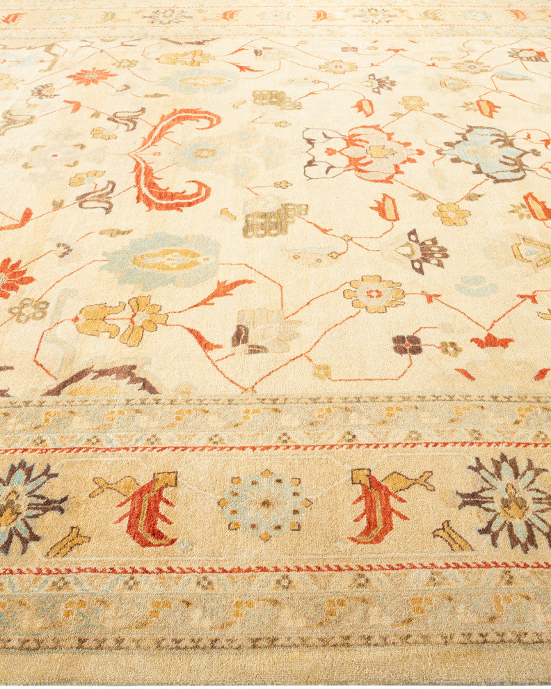 Eclectic, One-of-a-Kind Hand-Knotted Area Rug Ivory, 9' 1" x 12' 1"
