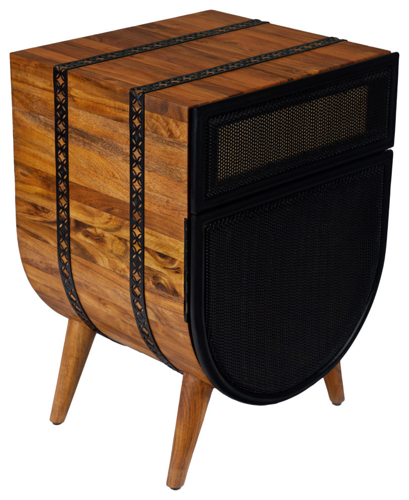 Benzara UPT-272008 Wood Accent Cabinet Chest With 1 Mesh Drawer, Brown/Black