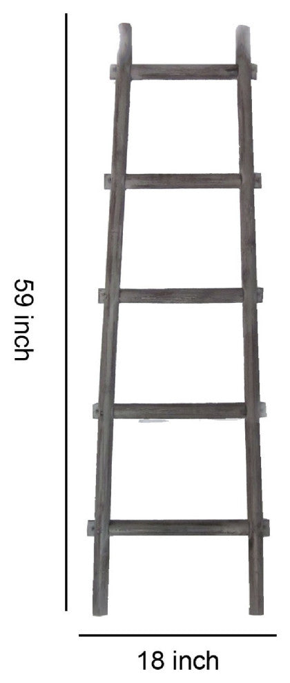 Benzara BM210390 Transitional Style Wooden Decor Ladder With 5 Steps, Gray