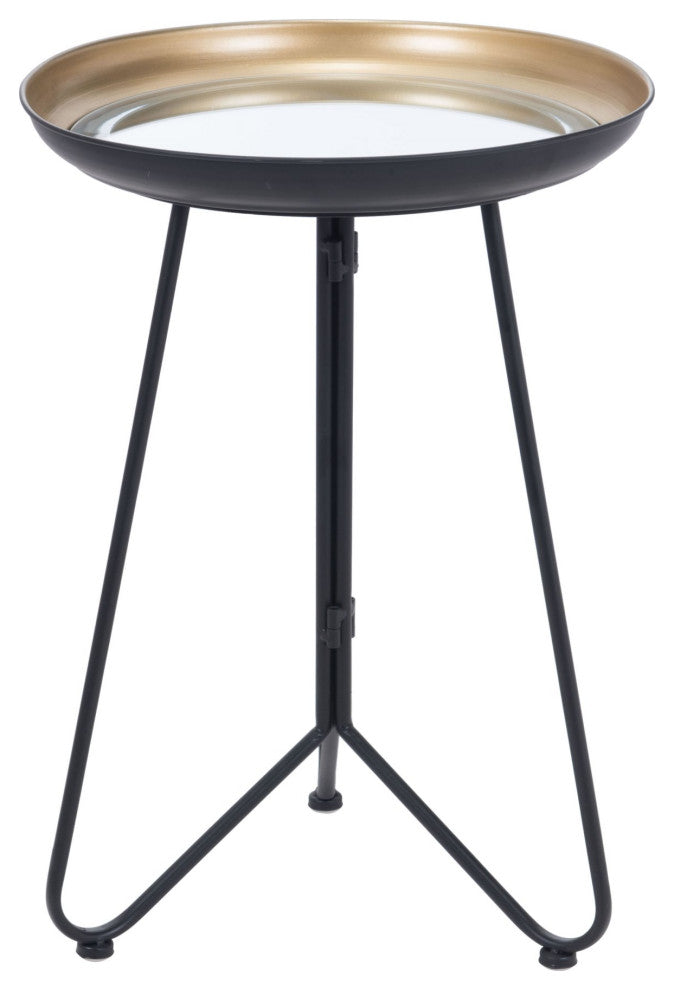Sofa Side Table, Round, Glass, Steel Metal, Gold, Black, Lounge Hospitality