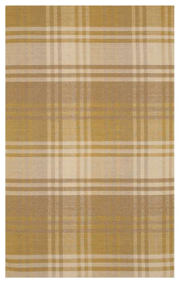 Hand-Tufted Wool Yellow Transitional Geometric Plaid Rug, 12' X 15'