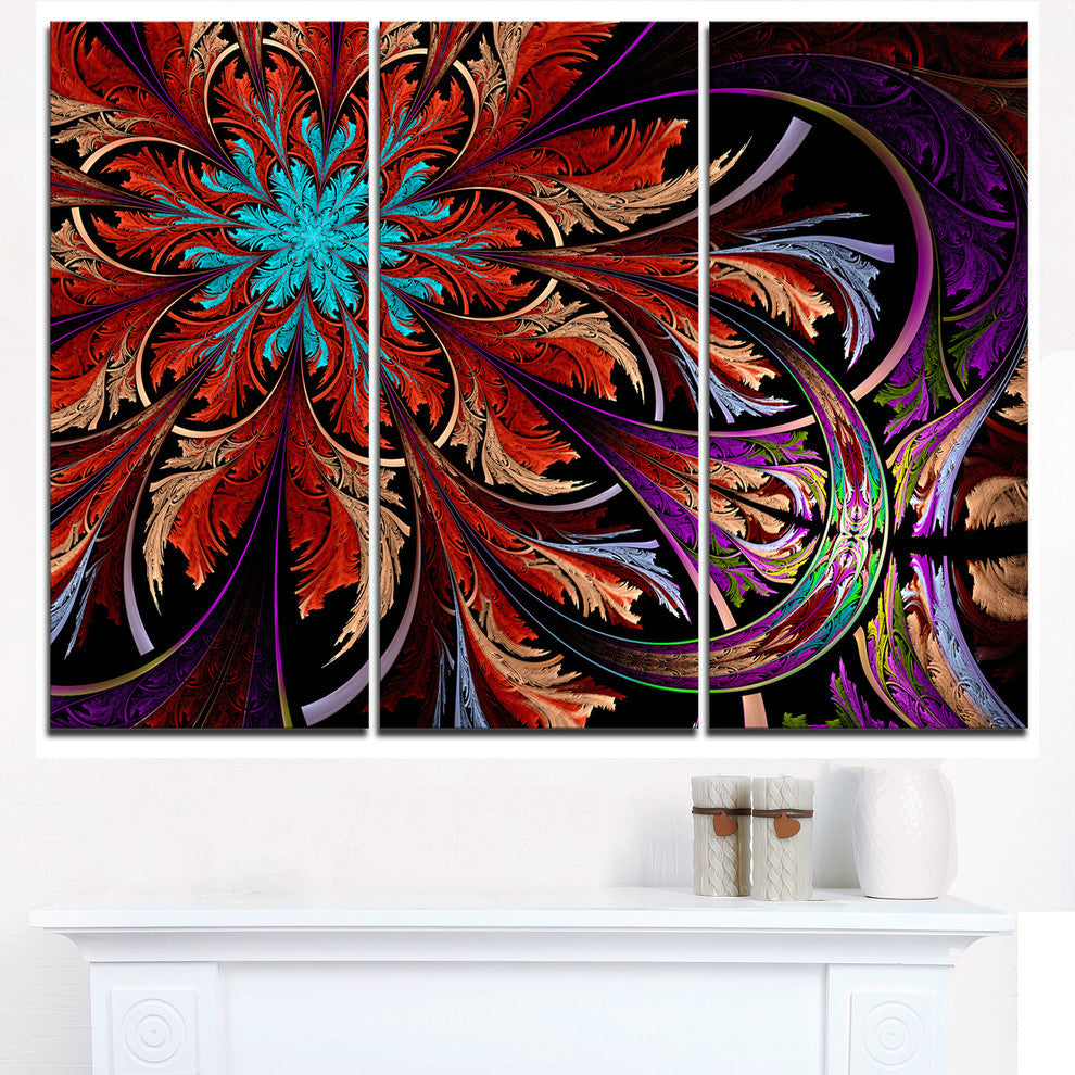 "Fractal Flower in Dark Red Digital" Metal Wall Art, 3 Panels, 36"x28"