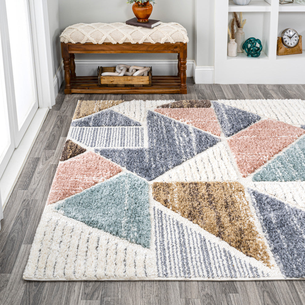 Aileen Geometric Scandi Colorblock Carved Multi 3'x5' Area Rug