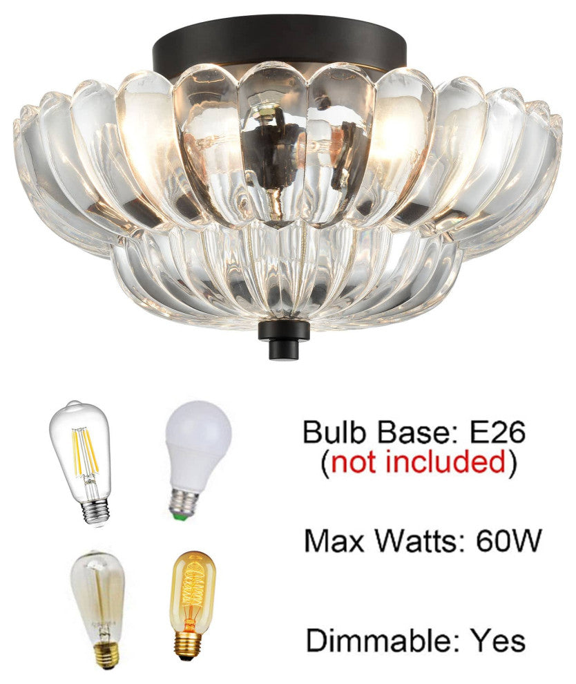 Modern Glass Semi Flush Mount Ceiling Light, Clear Glass