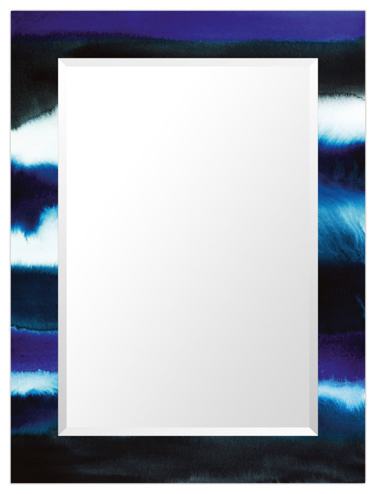 "Run Off" Beveled Mirror on Printed Abstarct Tempered Art Glass, 40x30"