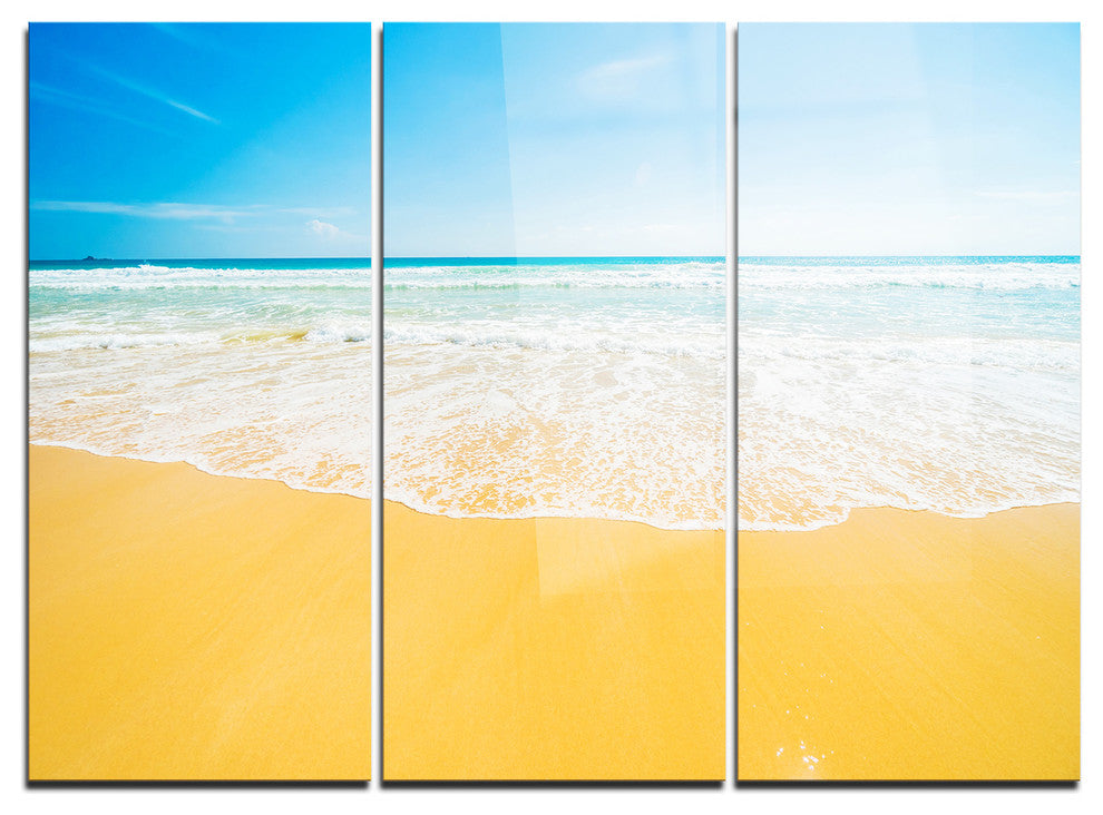 "Long Waves on Sand Under Blue Sky" Metal Wall Art, 3 Panels, 36"x28"