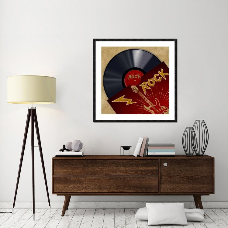 "Vinyl Club, Rock" Framed Digital Print by Steven Hill, 44x44"