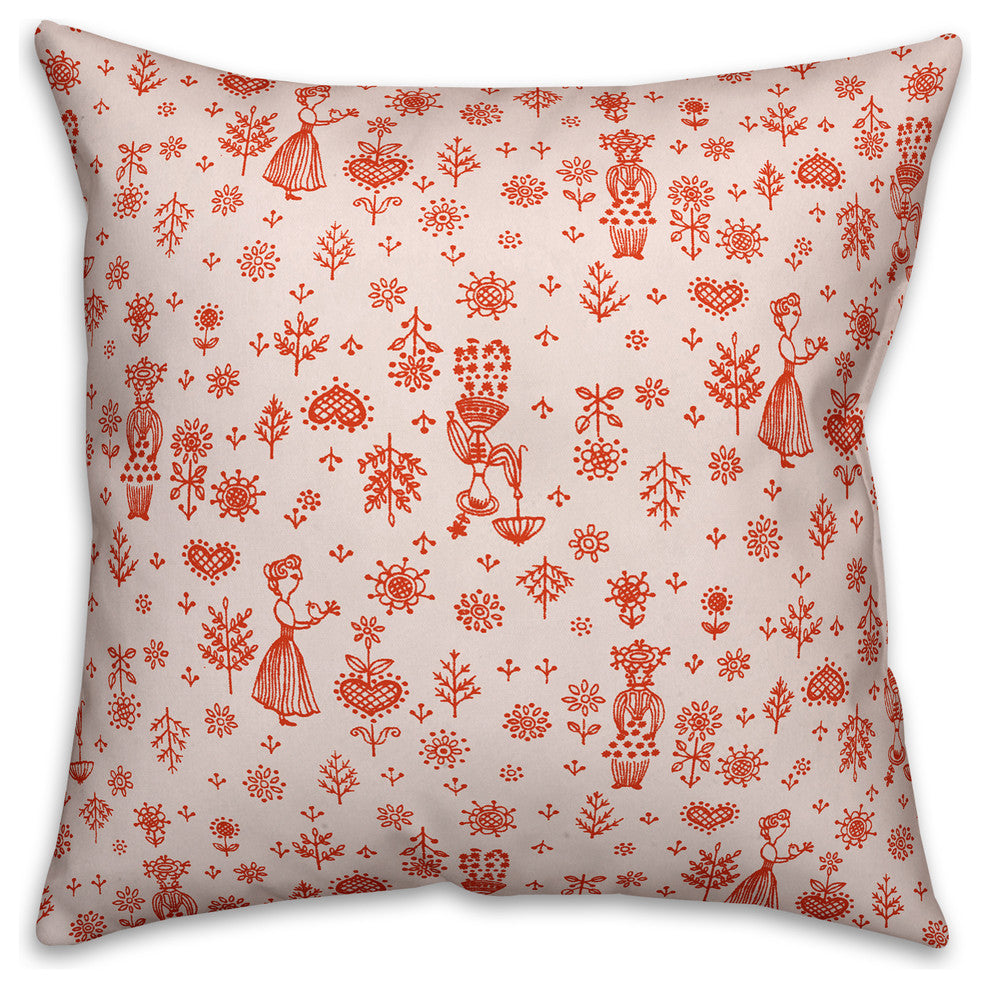 Whimsical Women, Pink Throw Pillow Cover, 20"x20"