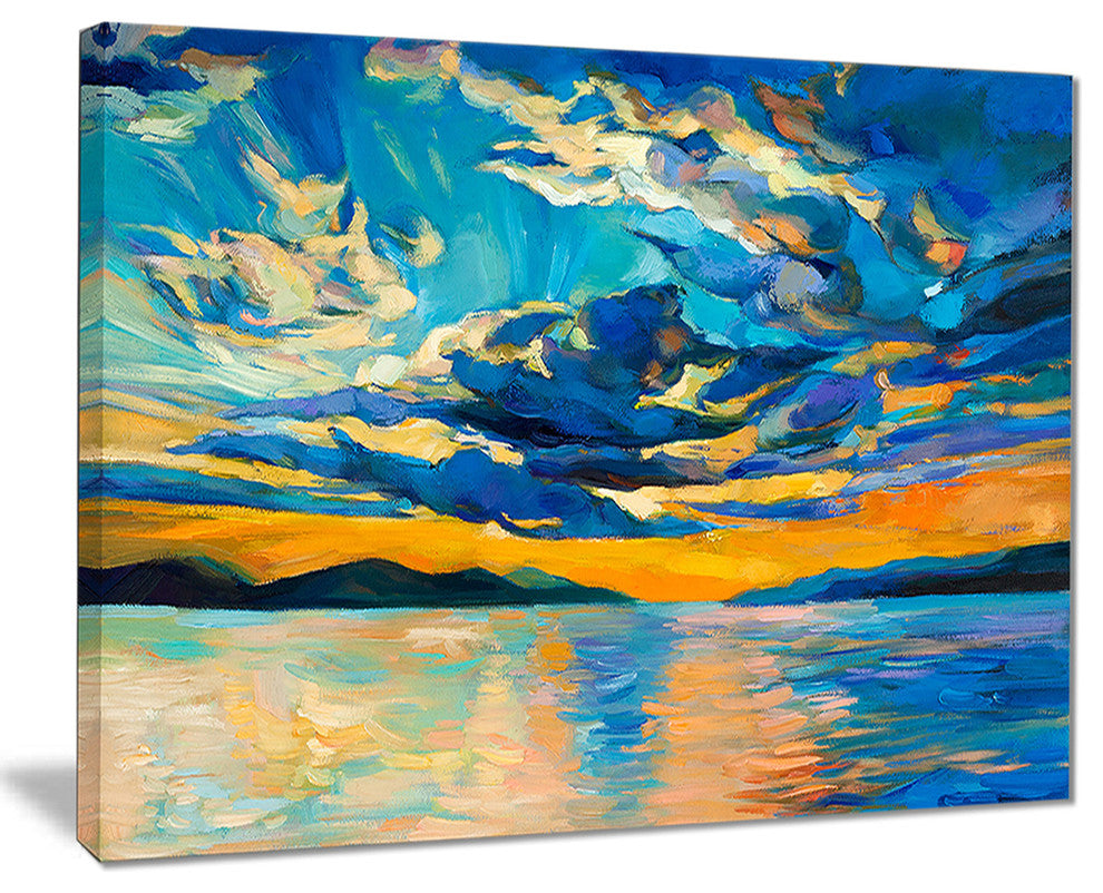 "Orange Sunset With Blue Sky" Canvas Print
