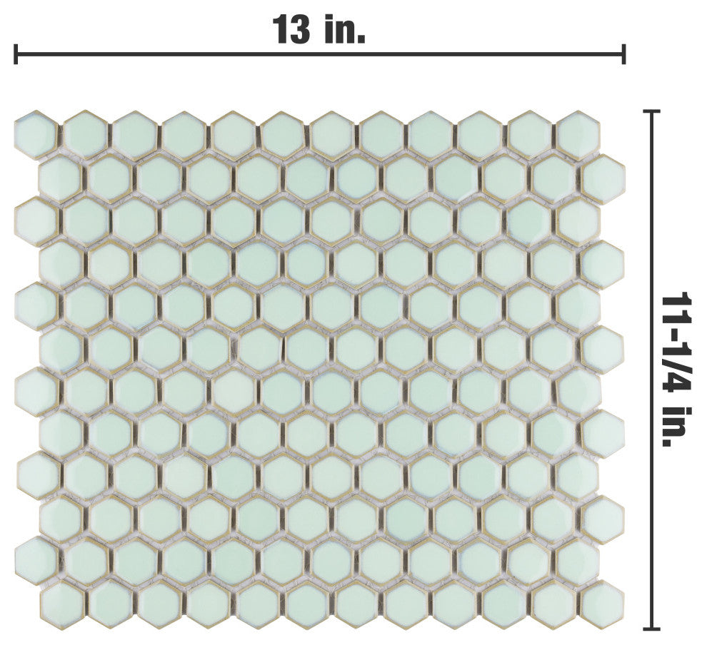 Hudson 1" Hex Light Green Porcelain Floor and Wall Tile