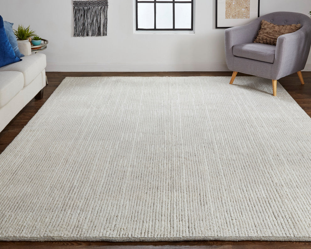 Weave & Wander Rheed Wool Rug, Solid Ivory, 3ft-6in x 5ft-6in Rug