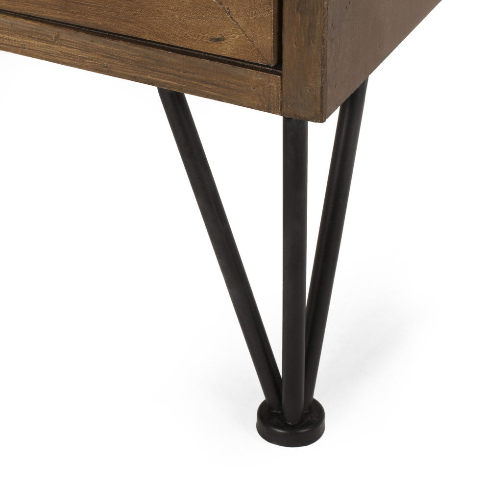 Merlack Contemporary End Table With Storage, Walnut, Natural, and Black