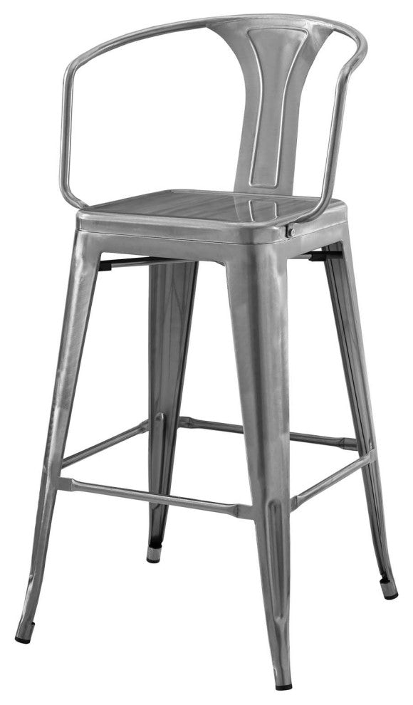 Bar Stool Chair Barstool, Set of 4, Metal, Gunmetal Silver, Modern, Bar Pub