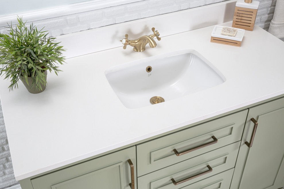 Albia Collection 48" Bathroom Vanity With Sink, Mirror, Countertop, Green
