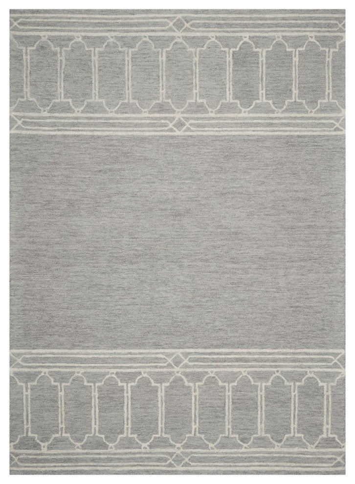 5' X 7' Grey Geometric Pattern Wool Indoor Area Rug