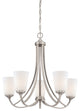 5-Light Chandelier, Brushed Nickel With Etched White Glass