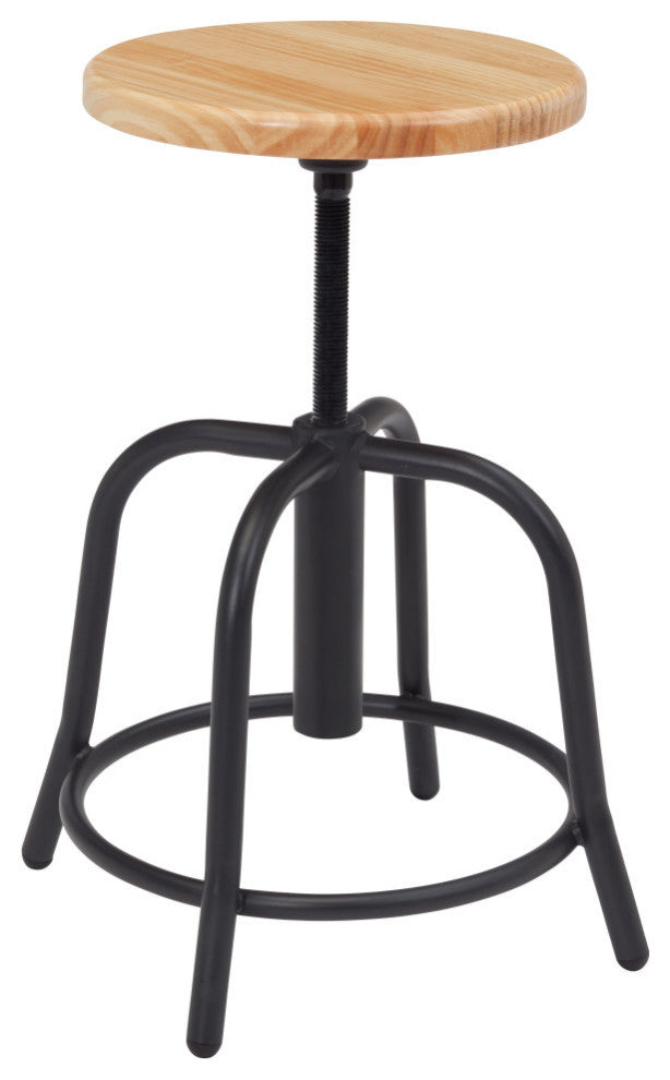 NPS 19-25" Height Adjustable Swivel Stool, Wooden Seat and Black Frame