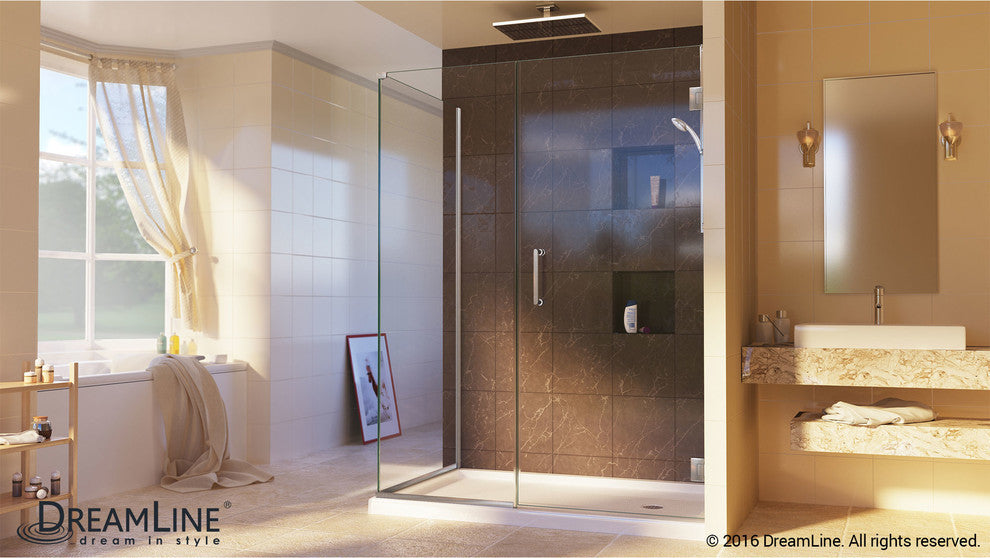 Unidoor Plus 46"x34-3/8"x72" Shower Enclosure, Brushed Nickel Finish