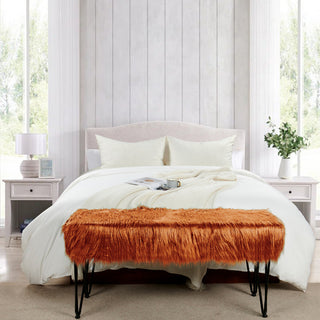 Mongolian Fur Ottoman, Rust, 46"x16"x22"