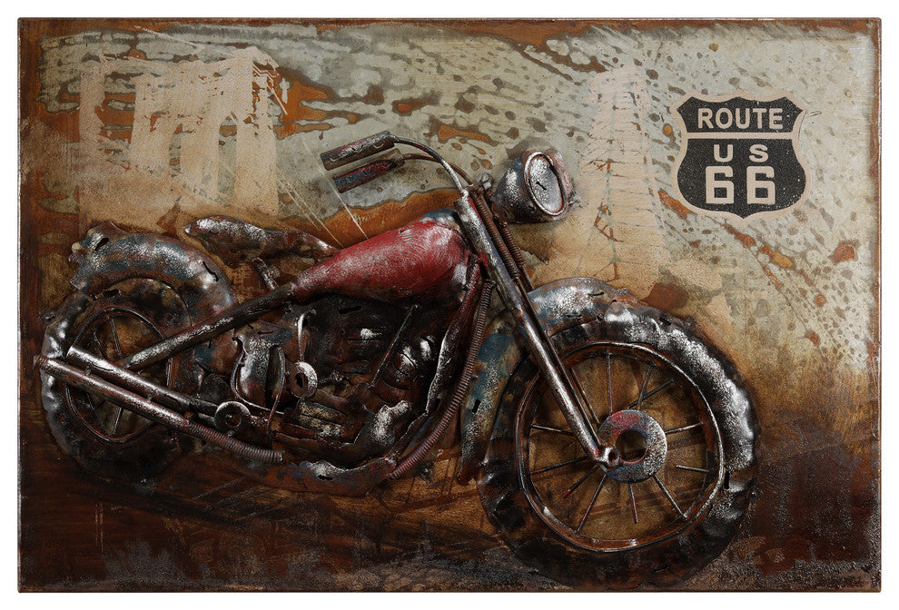 "Motorcycle" Wall Art Mixed Media Iron Hand Painted Dimensional Wall Sculpture