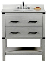 31" Single Vanity, Gray Pine Finish Top With Engineered Stone Top and Oval Sink