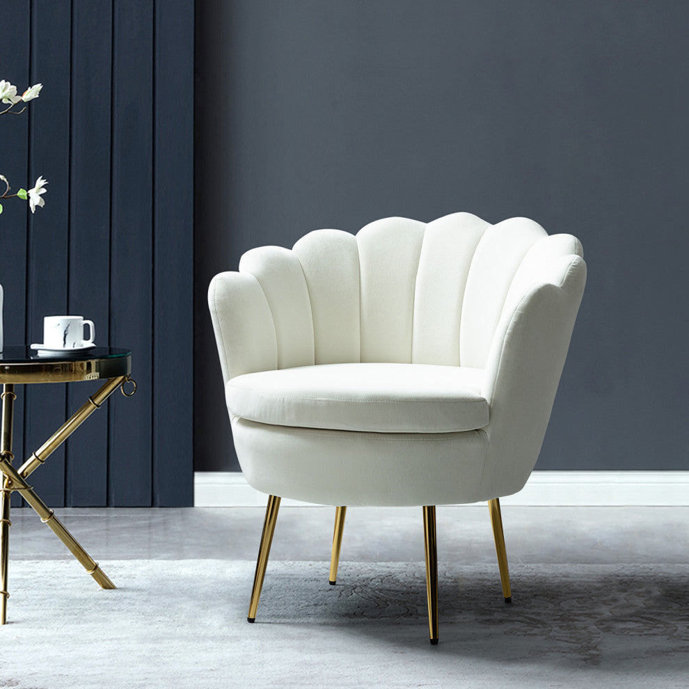 Upholstered Accent Barrel Chair With Tufted Back, Ivory