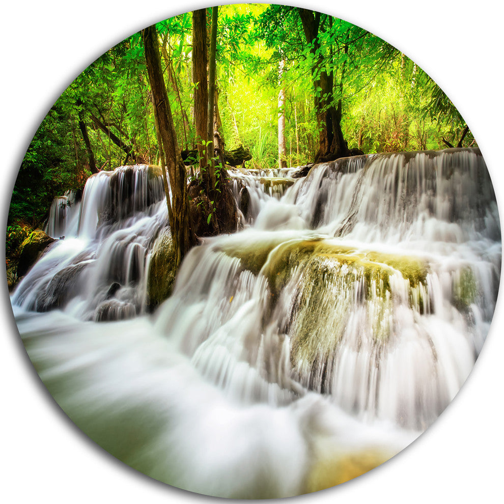 Level Five Of Erawan Waterfall, Landscape Round Metal Wall Art, 11"