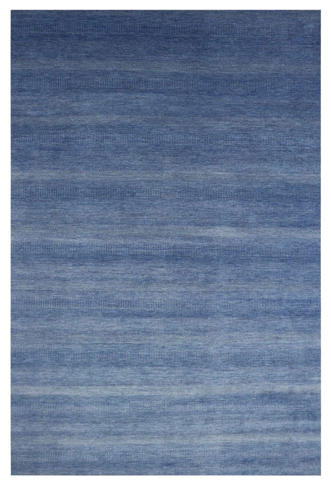 Dark Sapphire Hand Knotted Grass Design Wool and Silk Oversized Rug, 12'x18'