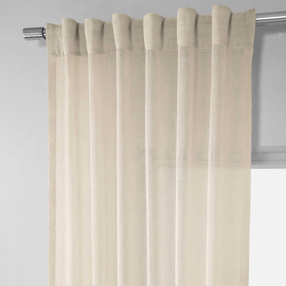 Solid FauxLinen Sheer Curtain, Single Panel, Cotton Seed, 50"x84"
