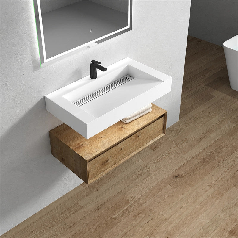 Alysa 36'' Floating Vanity, Acrylic Sink, Oak