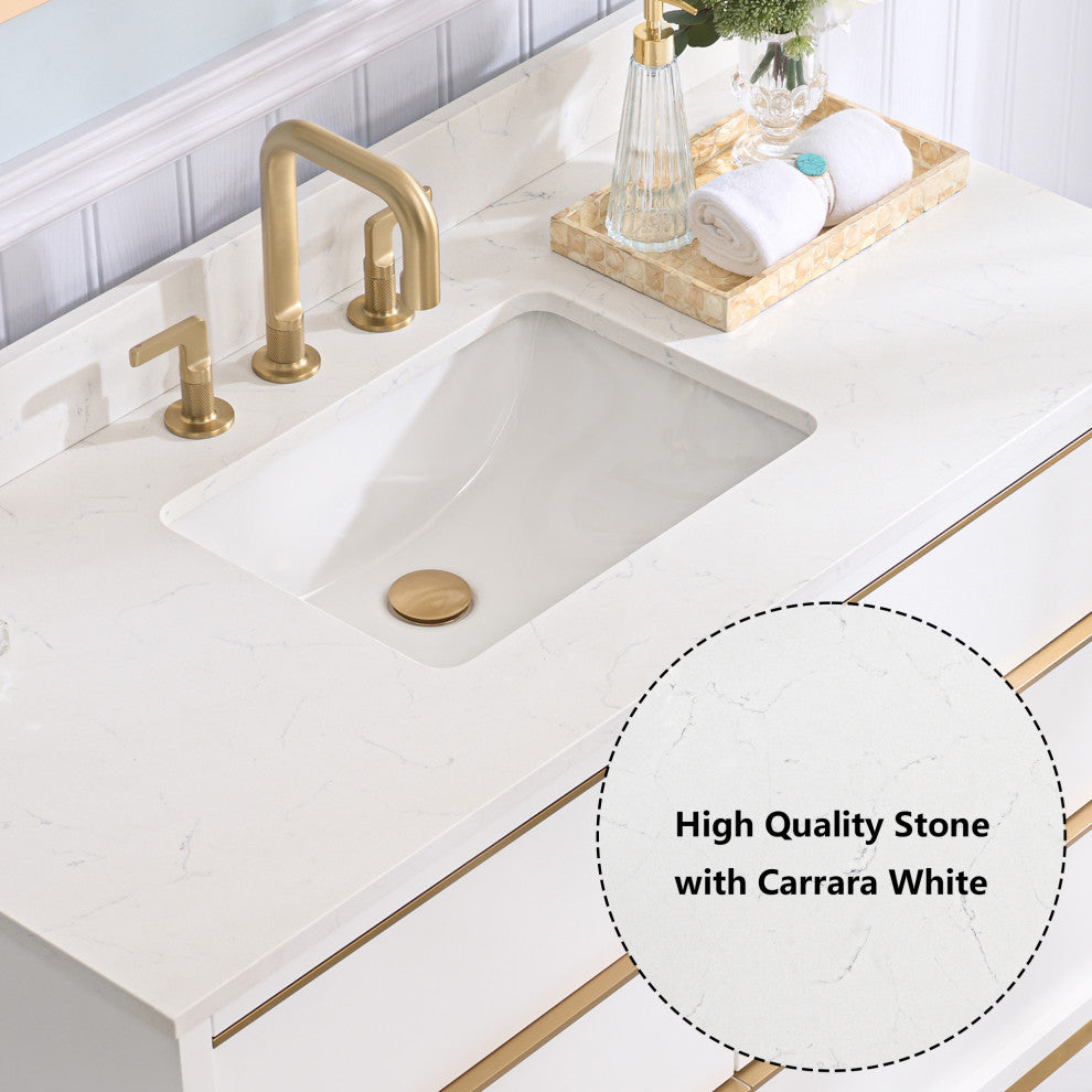 Nolan Freestanding Bathroom Vanity with Quartz Top, White, 48"