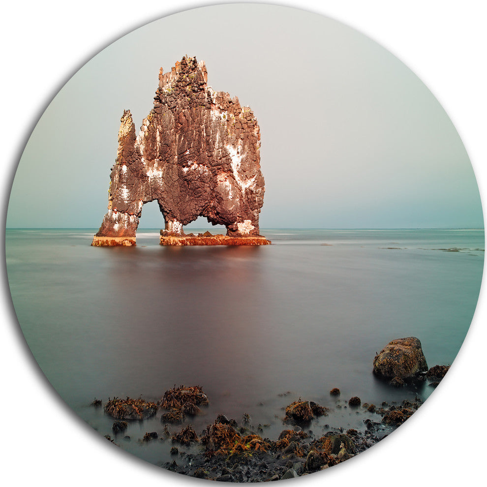 Rock Sea Symbol In Iceland, Seashore Disc Metal Wall Art, 36"