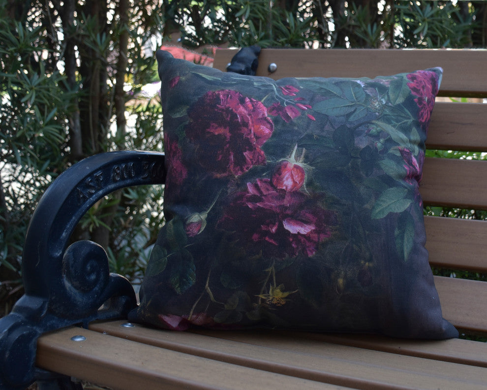 Blossoming Still Red Floral Print Decorative Outdoor Throw Pillow, 20"
