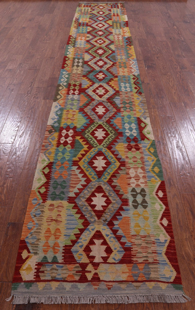 2' 9" X 16' 1" Runner Reversible Flat Weave Kilim Rug Q8309