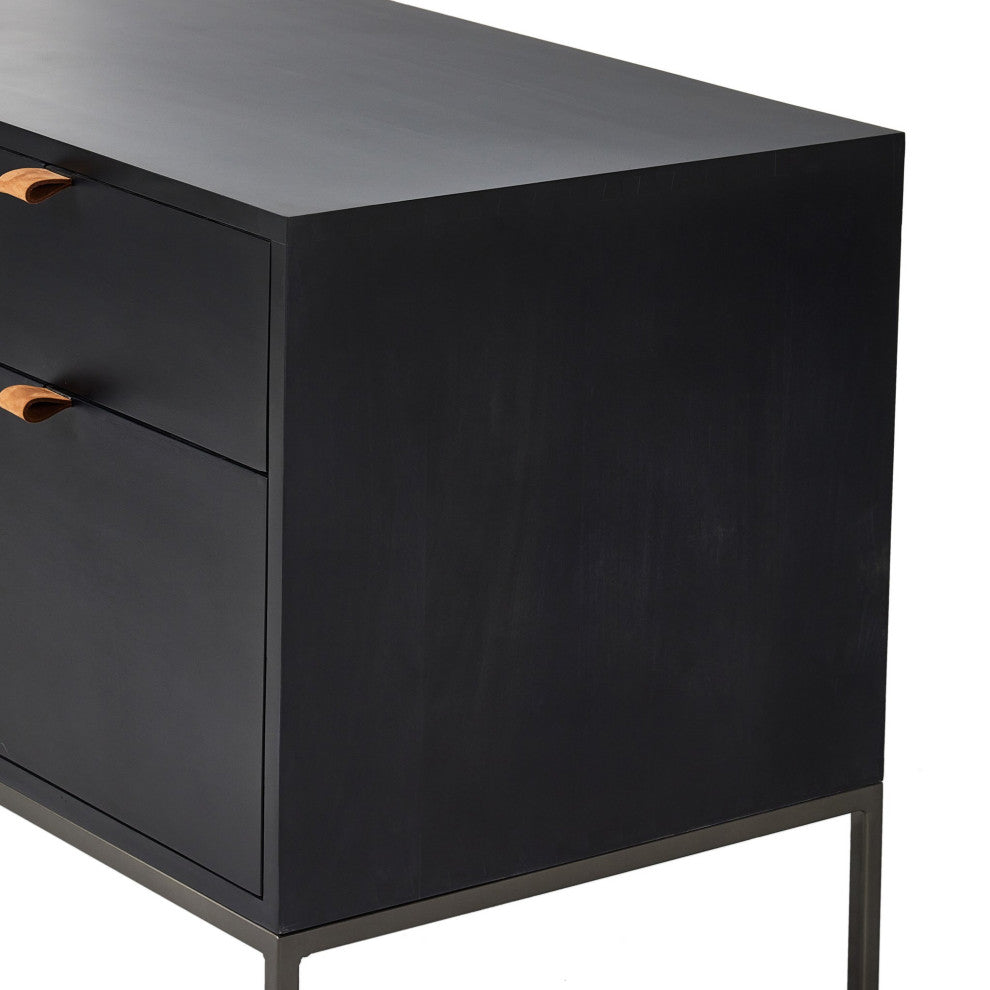 Trey Modular Wide Filing Cabinet Black Wash Poplar, Natural Iron, Toffee Leather