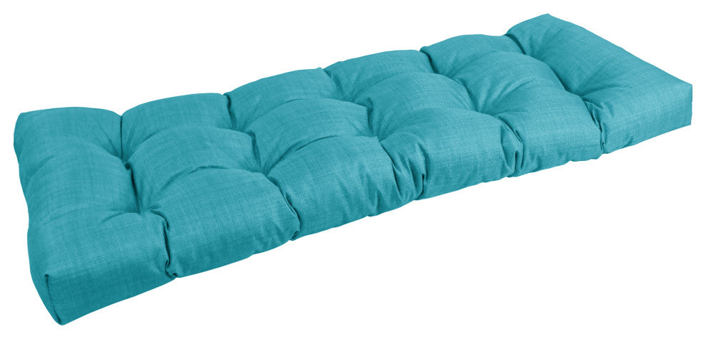 51"X19" Tufted Solid Outdoor Spun Polyester Loveseat Cushion, Aqua Blue