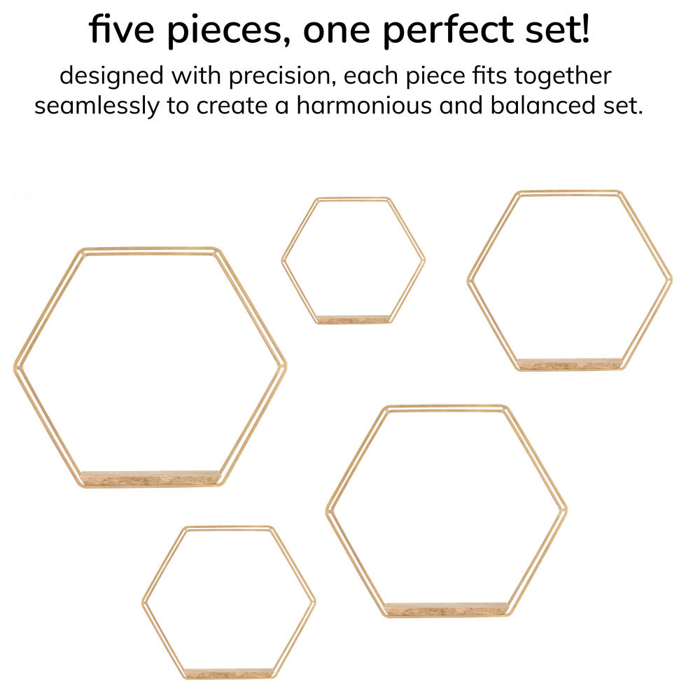 Haverstock Set Of 5 Wall Mounted Shelves, Gold/Natural