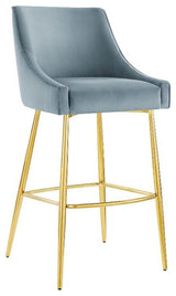 Modway Discern 29.5" Modern Performance Velvet Bar Stool in Light Blue/Gold